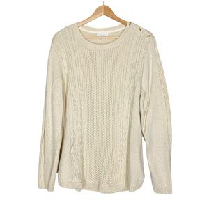 Charter Club Women's Metallic Ivory Cable Knit Pullover Fisherman’s Sweater XL